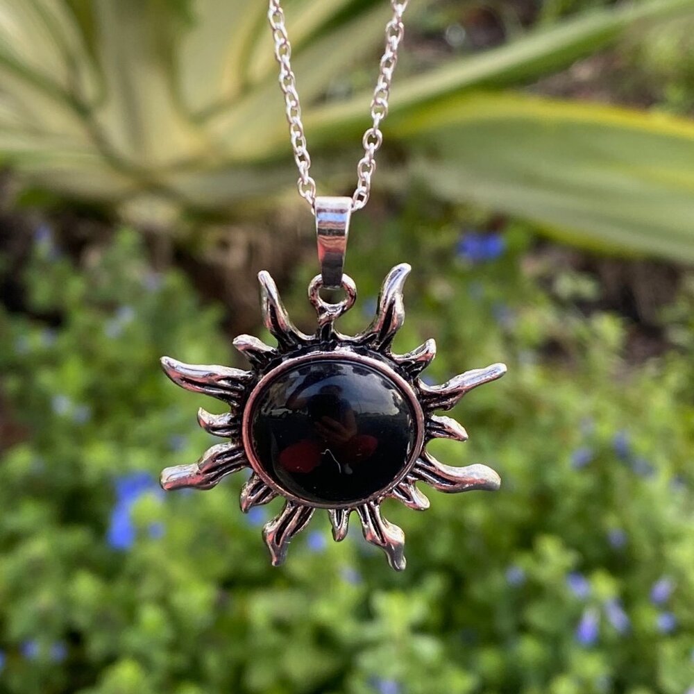 Obsidian Sun Pendant Necklace